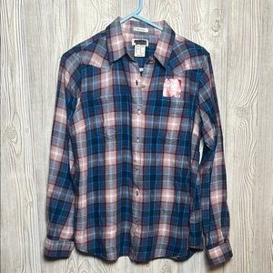 Ariat Real Womens M Long Sleeve Billie Jean Button Up Shirt Woodland Plaid